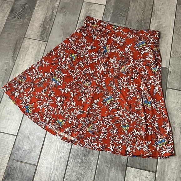 RAFFLES VINTAGE 1970s burnt orange butterfly botanical a line midi skirt plus - Picture 6 of 6